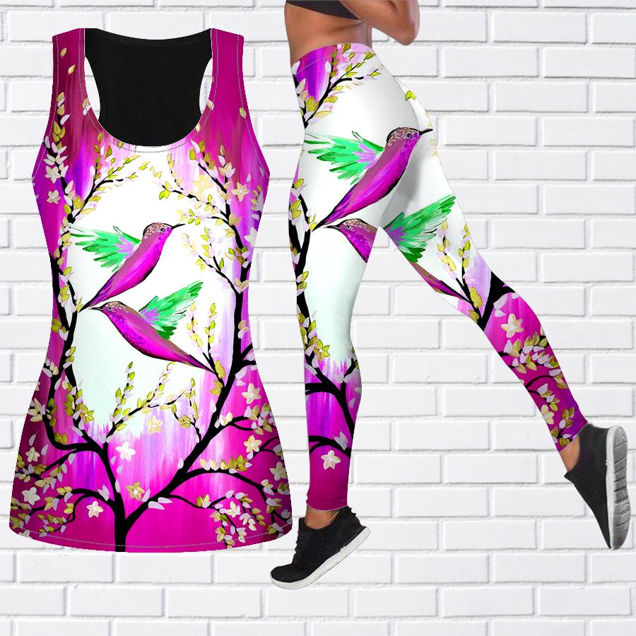 Red Flower Birdie Print Yoga Outfit for Women Fashion Workout Leggings Fitness Sports Casual Yoga Pants