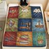 1Pc Retro Country Print Flannel Blanket, High quality Comfortable for All Seasons, Home Decor, Warmth and Comfort, Perfect for Christmas Gifts 70
