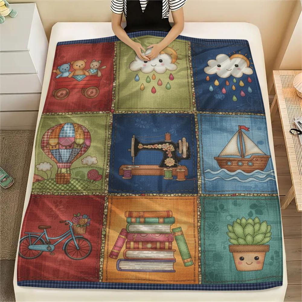 1Pc Retro Country Print Flannel Blanket, High quality Comfortable for All Seasons, Home Decor, Warmth and Comfort, Perfect for Christmas Gifts 70