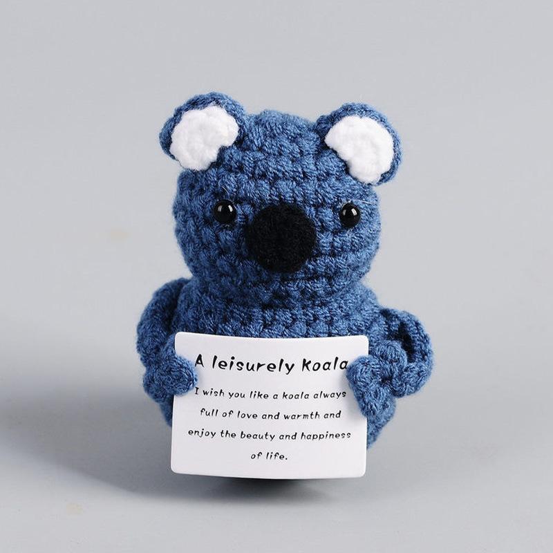 New Positive Energy Goose Hug Pocket Mini Handmade Plush Wool Knitting Doll with Card Funny Christams Gift Home Room Decoration