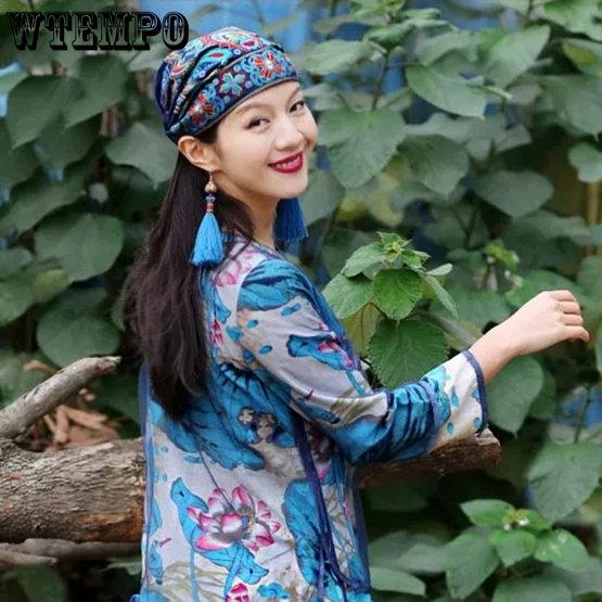 WTEMPO Women Casual Mexican Style Ethnic Vintage Embroidery Flower Black Blue Pink Red Printed Hats