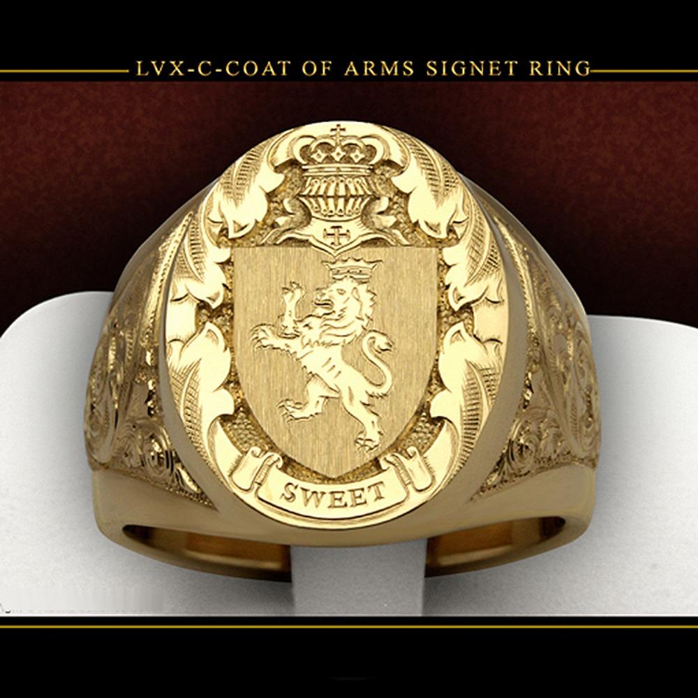 Royal Shield Ring with Lion Crown 18k Gold Plated Men Jewelry Vintage Design