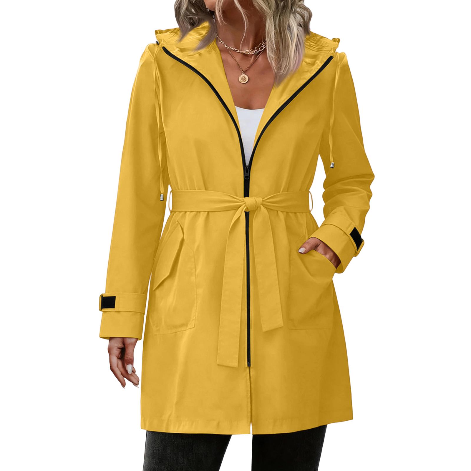 

Womens Raincoats With Hood Lightweight Outdoor Hooded Windbreaker Trench Coat Jacket Plus Size XL жовтий