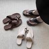 Sheepskin version~ French metal pinch flip-flops for summer wear 2025 new flat-bottomed holiday beach sandals