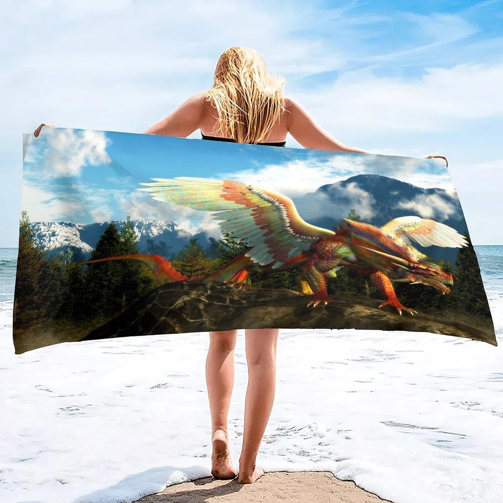 Majestic Dragon Bath Towel - Fantasy Design, Soft Absorbent, Perfect for Summer Fun, Adds Adventure to Your Beach Days