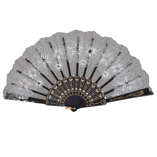 

Floral Print Folding Fan Chinese Style Plastic Ribs Hand Held Fan Portable Summer Cooling Fan Dance Performance Party белый