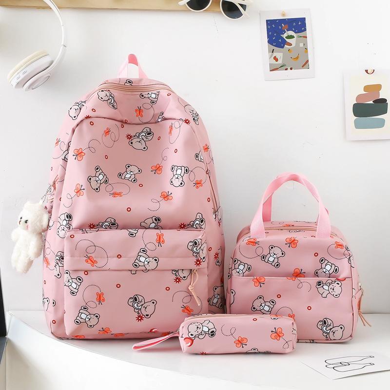 School bag new cute cartoon nylon backpack women's large-capacity middle and high school burden reduction wear-resistant school bag three-piece set