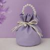 Solid Color PU Drawstring Bag Storage Bag Wedding Candy Bag Pearls Handle Wrist Bag  Festival