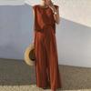 Cotton Linen Fashion Round Neck Sleeveless Vest Wide Leg Pants Two-piece Set Casual Loose Women's Set