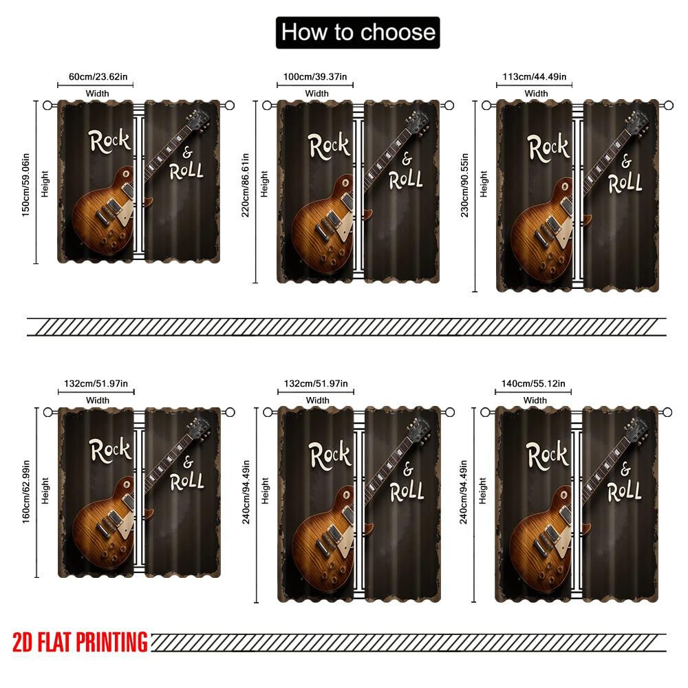 2D Flat Printing 2pcs Party Curtains Rock Guitar Protecting Privacy Festive Wall Decor for Apartment Decoration
