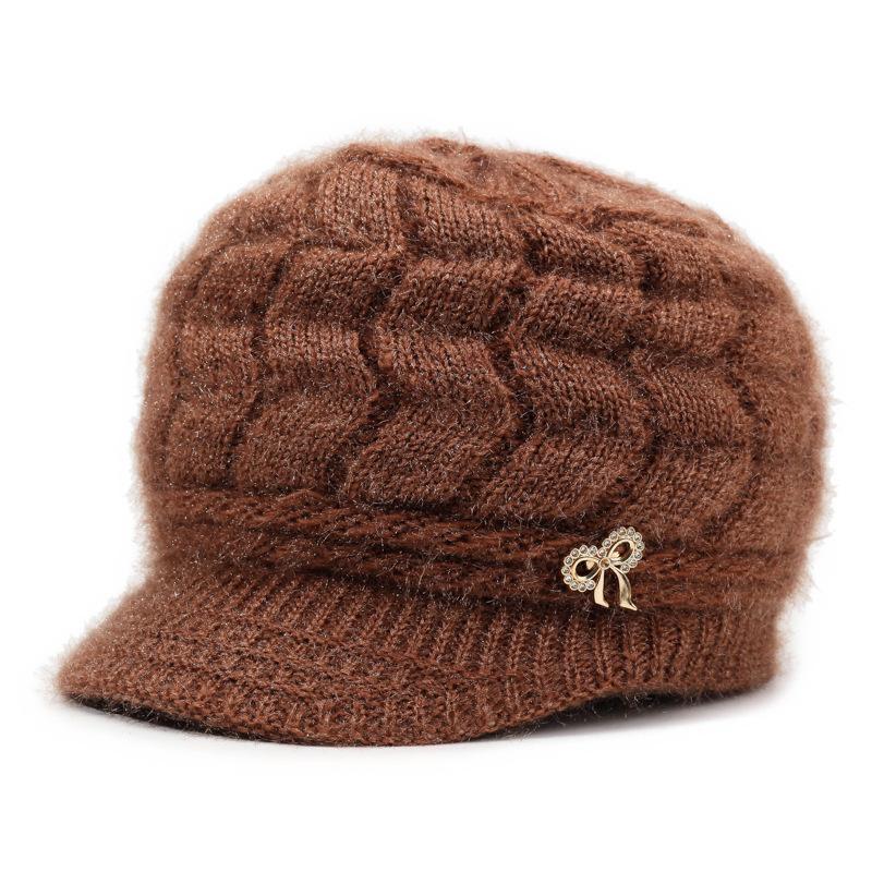 

Осенне-зимняя женская шапка Толстая шерстяная шапка с козырьком Шапка для среднего и пожилого возраста Вязаная шапка Шапка для мамы Шапка-пуловер