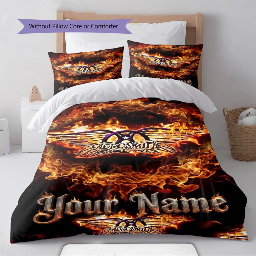Name Custom Band Poster Aerosmith Pattern Bedding Set Quilt Cover Pillowcase Home Decor Gift (1 * duvet cover + 2 * pillowcase, without core)