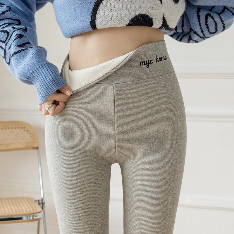 Damen Lammwoll-Leggings mit hohem Bund und Samtfutter - Warme, dicke, kältebeständige Winterhose