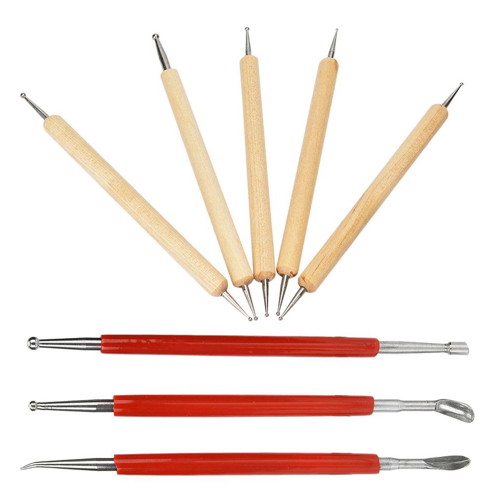8Pcs DIY HandMade Leather Craft Carving Stylus Tool Spoon Double Head Point Drill Pen Kit Set