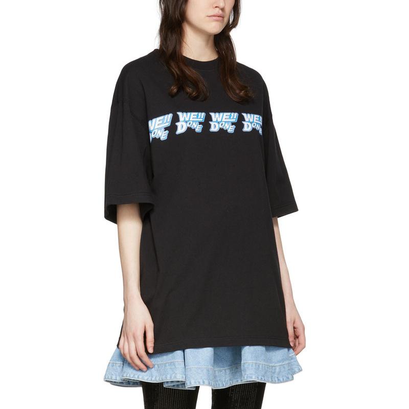 We11done Ss22 Logo Print Round Neck Short Sleeve T-Shirt Unisex Tops Black WD-TT1-22-694-U-BK