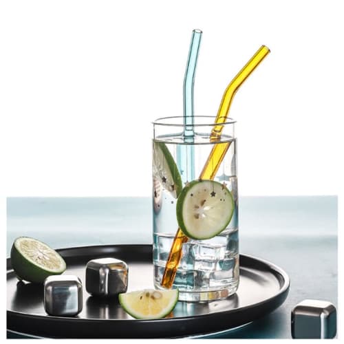 BetterJonny My Straw, 20cm Long Curved Glass Straw, Reusable, with Cleaning Brush, Perfect for Kids, Smoothies, Cocktails, and Hot Drinks