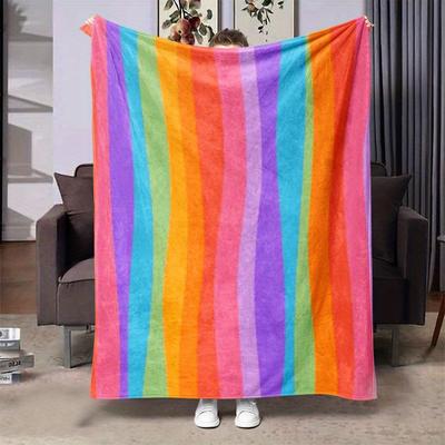 Rainbow Stripes Joy Blanket Reversible Flannel Throw for Colorful Decor AllSeason Comfort Modern Cheer Gift