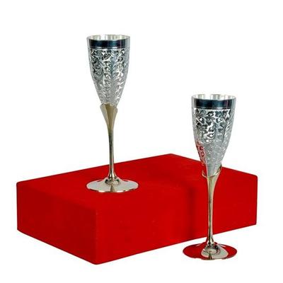 Silver Plated Goblet Flute Wine Glass 100 ML Each, Set of 2 for Christmas Gift