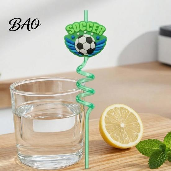 Birthday Party Straw 5Pcs Colorful Soccer Spiral Straws, Reusable Drinking Straws for Safe Odorless Party, Football Theme Celebration Beverage