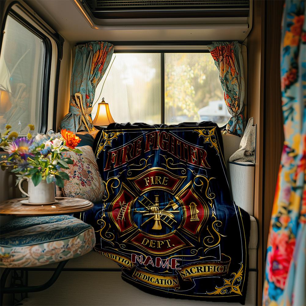 Firefighter Emblem With Tradition And Dedication Blanketcustomizable With Your Namecomfortable And Stylish Perfect For Travel Beds Chairs Offices