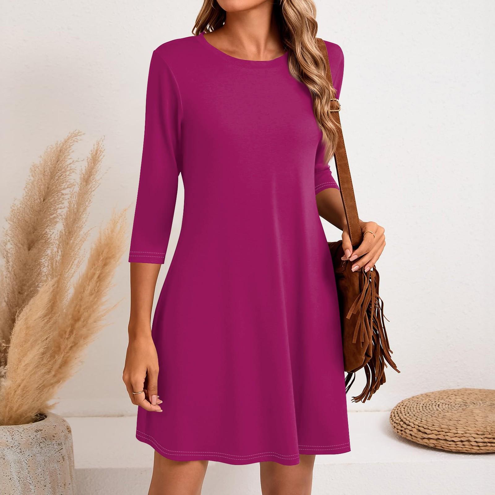 

Женское модное повседневное однотонное короткое платье с круглым вырезом и рукавом три четверти L