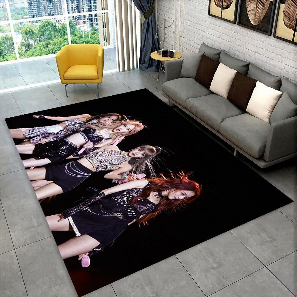 Kpop Girls 3D B-black and Pink-k HD Rug Carpet for Living Room Bedroom Home Decor,Floor Mat Non-slip Decoration for Sofa Doormat