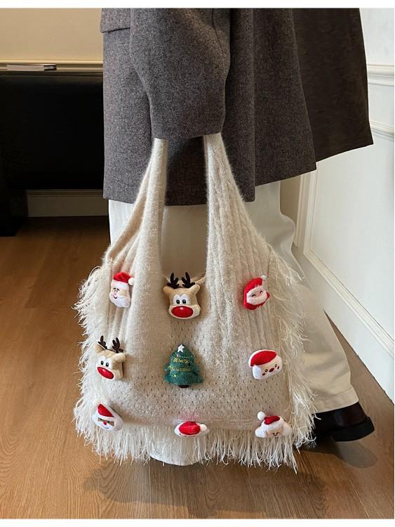 Wolle Gestrickte Retro Cartoon Umhängetasche - Große Kapazität Herbst/Winter Mode für Frauen & Mädchen