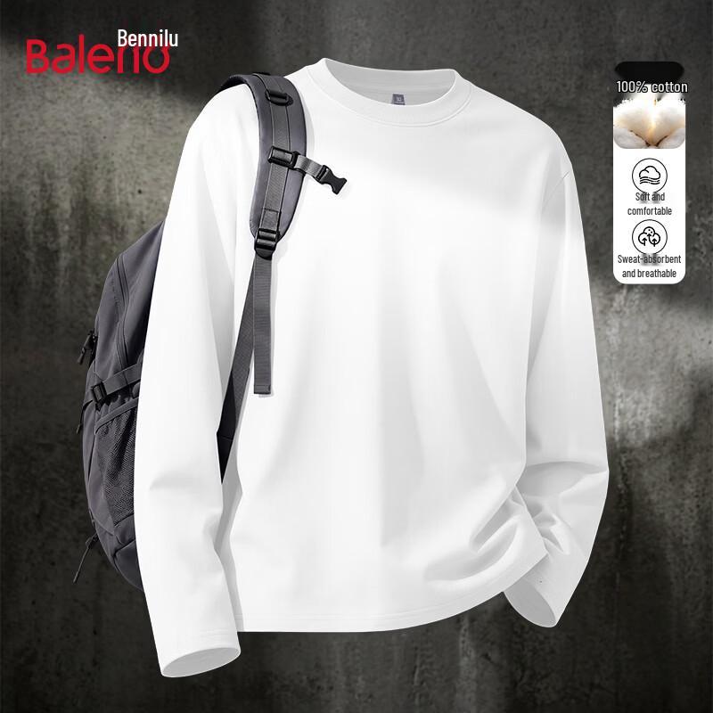 Baleno Herren Langarm-T-Shirt aus reiner Baumwolle, lockere Passform