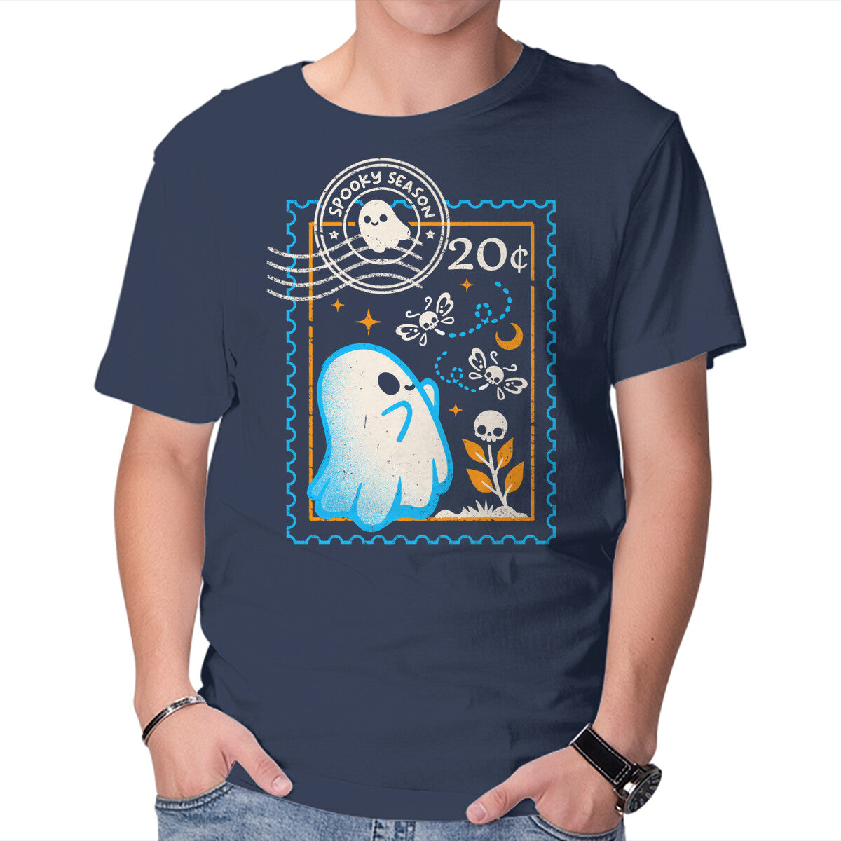 Unisex Crew Neck T-Shirt Spooky Season Postage Stamp Graphic Short Sleeve Casual Tee XXL