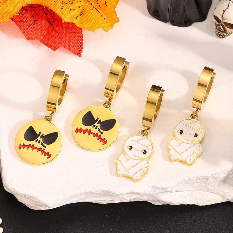 Luxurious Halloween Stainless Steel Pumpkin, Skull & Mummy Earrings