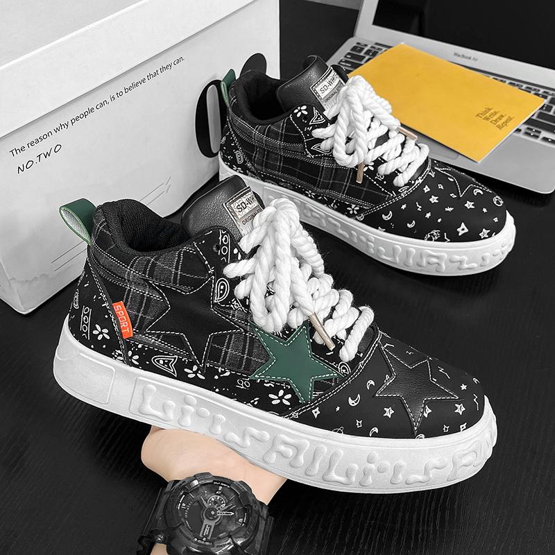 2024New Men's High Top Star Shoes, Trendy and Versatile Casual Shoes, Wear-resistant and Personalized Lace Up Canvas Board Shoes