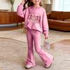Kids Printed Long Sleeve Neck Top and Pants Set, Casual Loose Fit Outfit for Boys Girls
