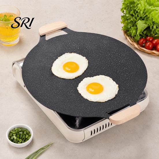 Family Size Outdoor Cooking Pan Electric Smokeless Grill, Nonstick Griddle, Korean BBQ Meat Roaster Cassette Stove Compatible with Handle, Round