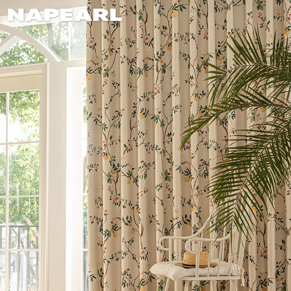 1PC NAPEARL 80% Blackout Curtain Vintage Cream Colored Thick Curtains Rustic Style Printed Curtains for Bedroom Living Room Window for Home Decor