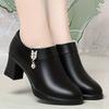 Comfortable Fashion Deep Mouth Soft Leather Women'S Platform Shoes Fall Block Heels Single Shoes For Office Mom
