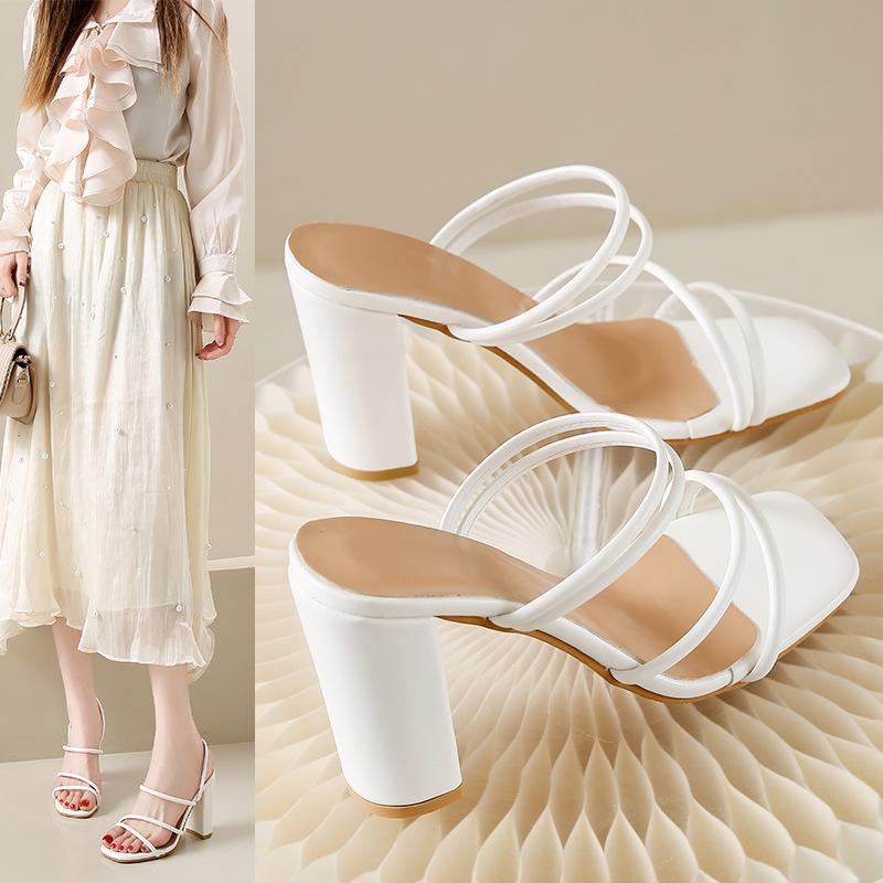 

Летние новые женские туфли сандалии стилет однотонные вискозные туфли высокий каблук шлепанцы крест-накрест ремешок девушка 44 белый