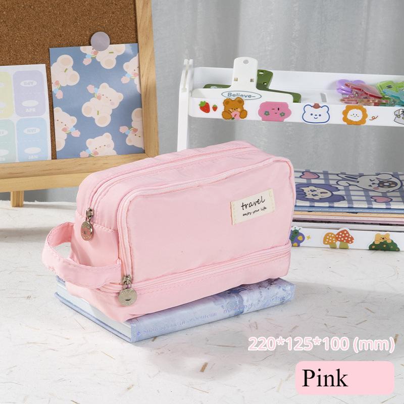 

Простой большой вместительный пенал для хранения, новый трехслойный креативный милый пенал с высоким внешним видом 22x 12.5 x 10cm розовый