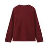 2024 Autumn Women's Wine Red Round Neck Brushed Long Sleeve Top - European & American Fashion Style