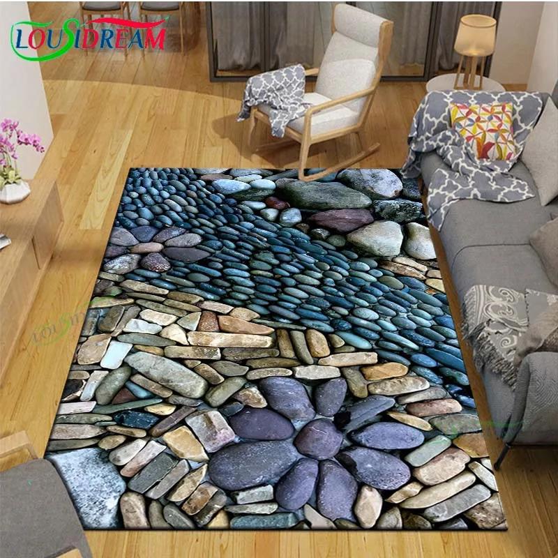 3D Lustige Kieselstein Dekor Teppich für Außenbalkon Garten Couchtisch Schlafzimmer Bereichsteppiche Küche Rutschfeste Fußmatte Teppich Geschenk