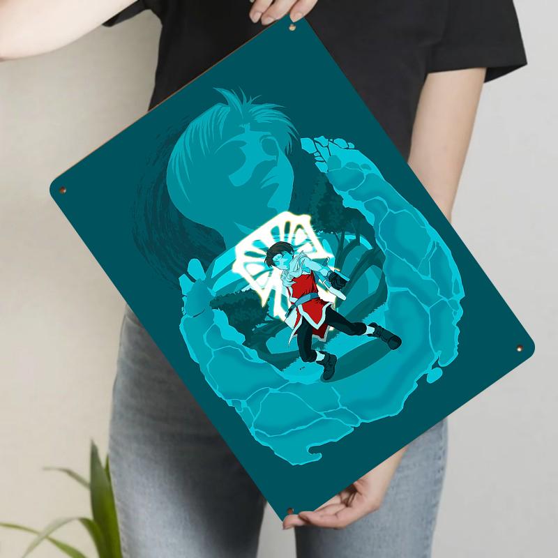 

Anime Style Boy Warrior Glowing Totem Cracked Background Custom Metal Iron Painting Living Room Bedroom Decor Wall Art 20x30cm（7.8x11.8inch）
