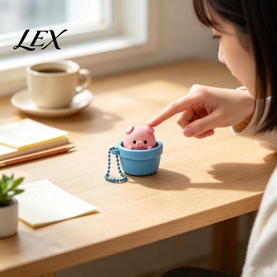 Handheld Sensory Gadget Potted Pig Clicker Toy with Bead Chain, Clicky Button Fidget Pendant for Stress Relief, Finger Backpacks School Bags