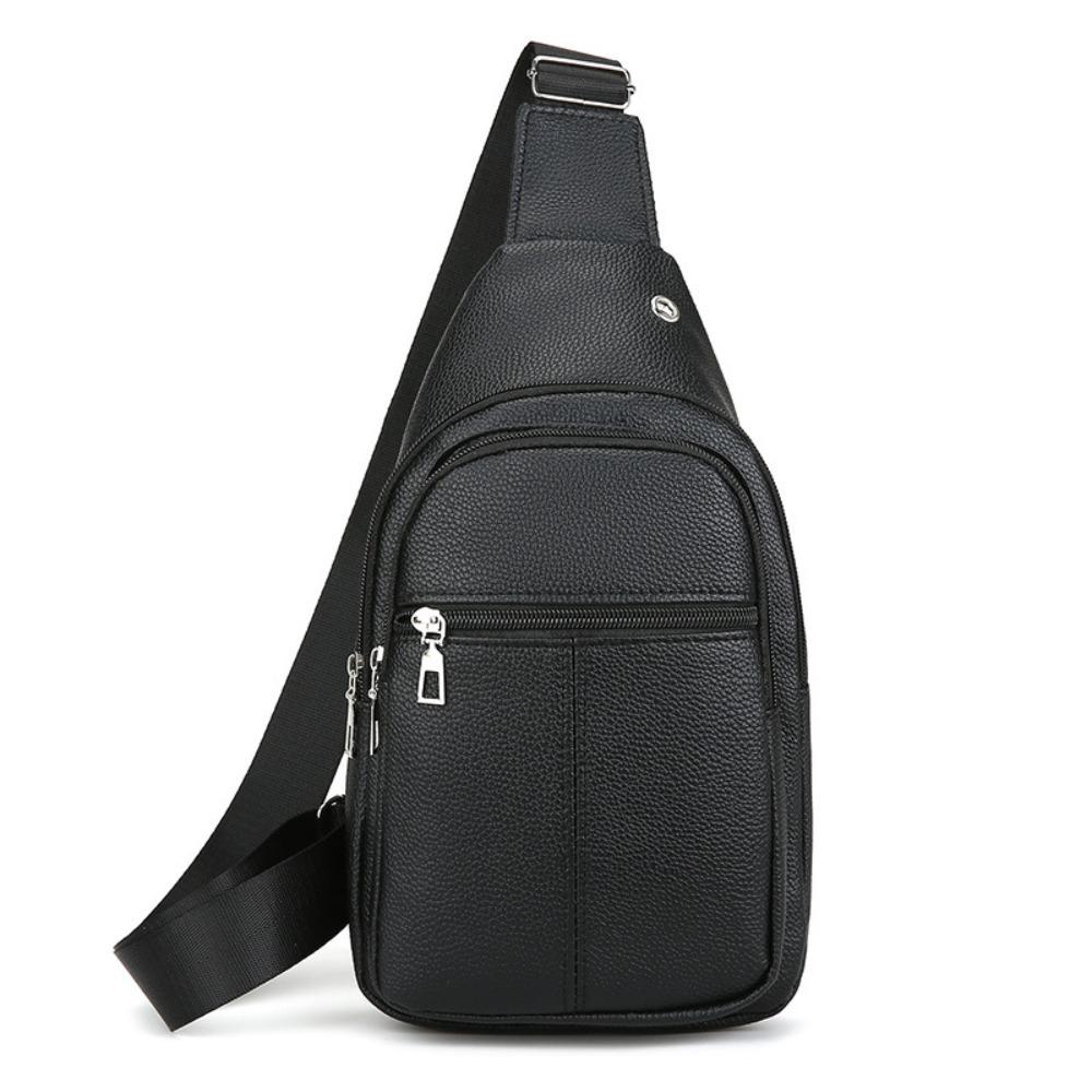 Casual PU Leather Men Chest Bag Multifunctional Black Brown Crossbody Bag Large Capacity Storage Bag Men Women