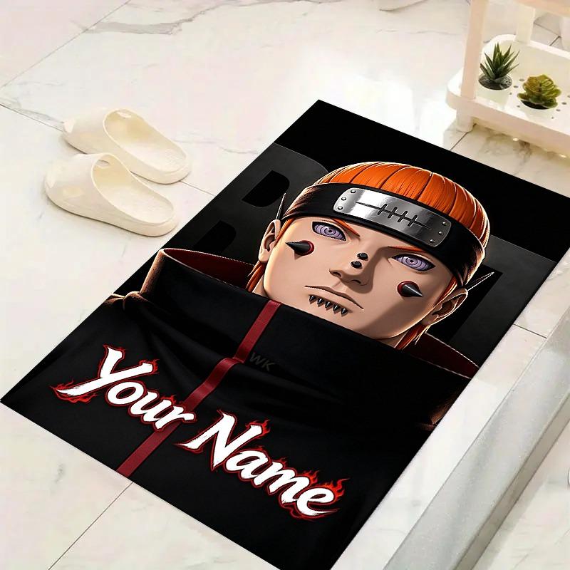 Custom 1Pc Anime Ninja Custom Name Portrait Flannel Personalized Rug Non Slip Floor Mat Soft Carpet for Living Bedroom Office Home Decor Gift