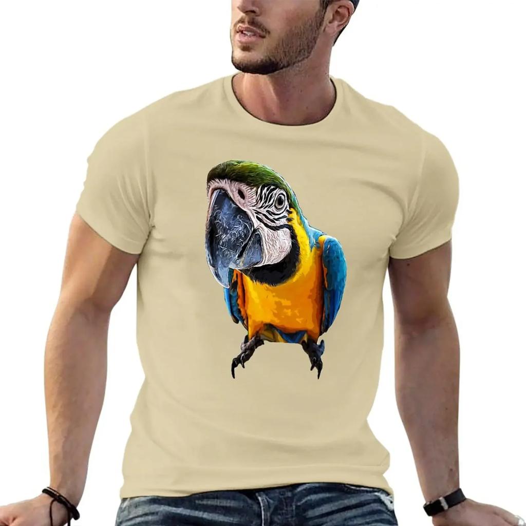 Parrot T-Shirt  t-shirt summer clothes shirt  edition t shirt clothing Cartoon Hot Sale Blue and Gold Macaw  harajuku