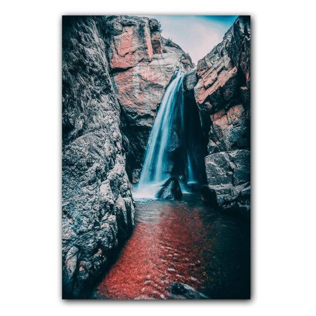 Landscape Oil Painting Forest Waterfall River Beautiful Nature Scenery Canvas Painting Office Corridor Home Decoration Mural No Frame