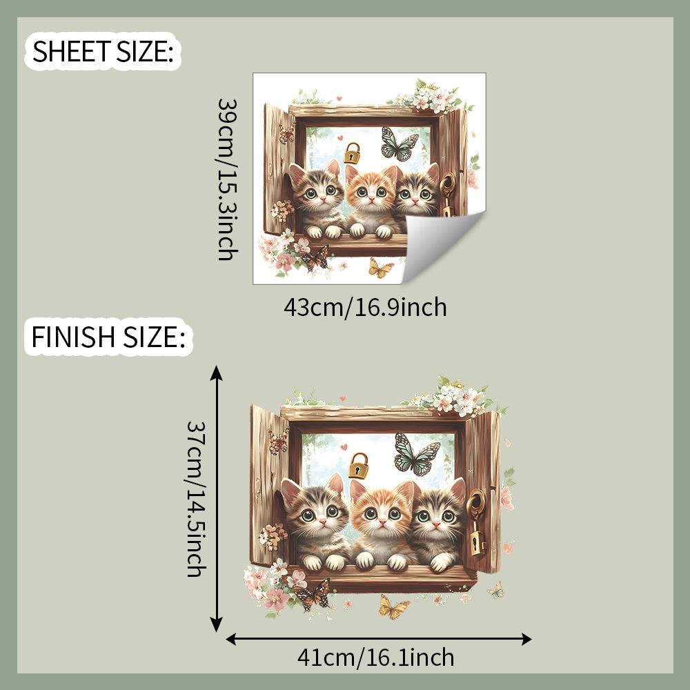 

Creative Fake Window Cute Cat Wall Sticker for Bedroom Living Room Home Decor 39x43cm різнокольоровий