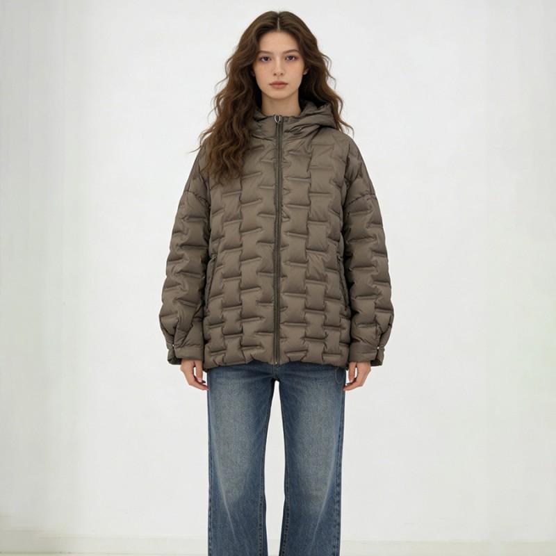 Womens Lightweight Puffer Coat With Hooded Design Quilted Square Warm Duck Down Fill Winter Daily Wear