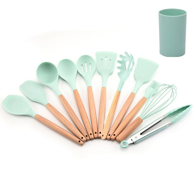 Hot Sale 13 Pcs Silicone Kitchen Utensils with Round Holder for Cooking Tool Set Silicone Quality Kitchen Tools