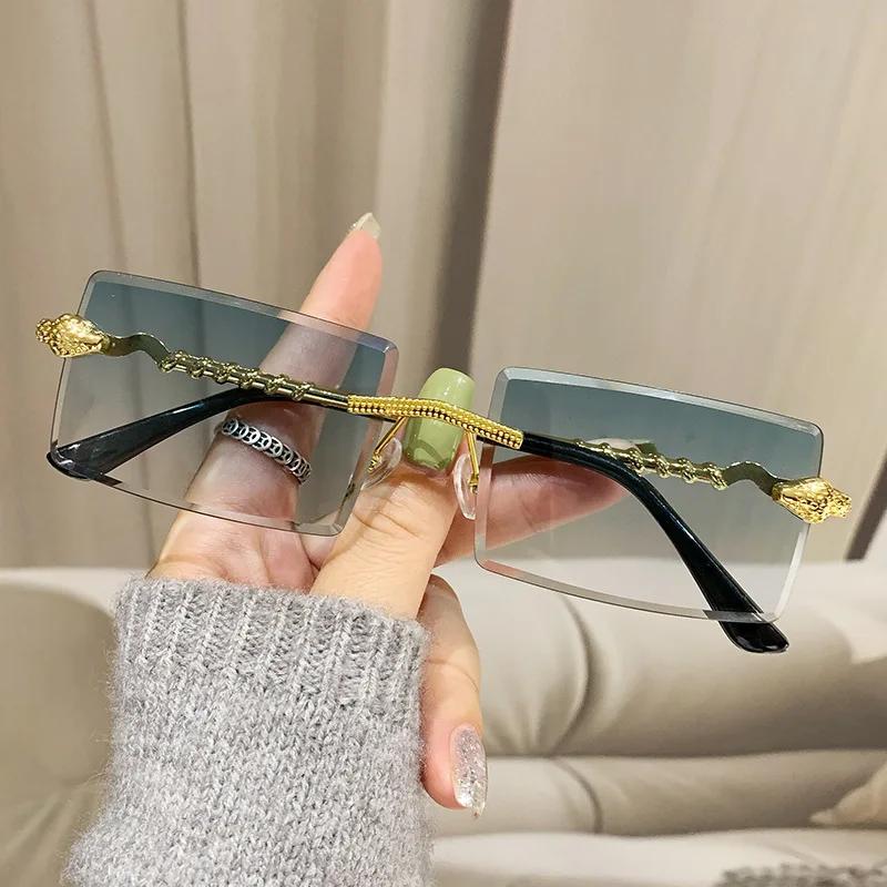 Men Women Luxury Rectangular Sunglasses Classic Square Rimless Fashion Glasses Outdoor Travel Eyewear Goggle Brand Design