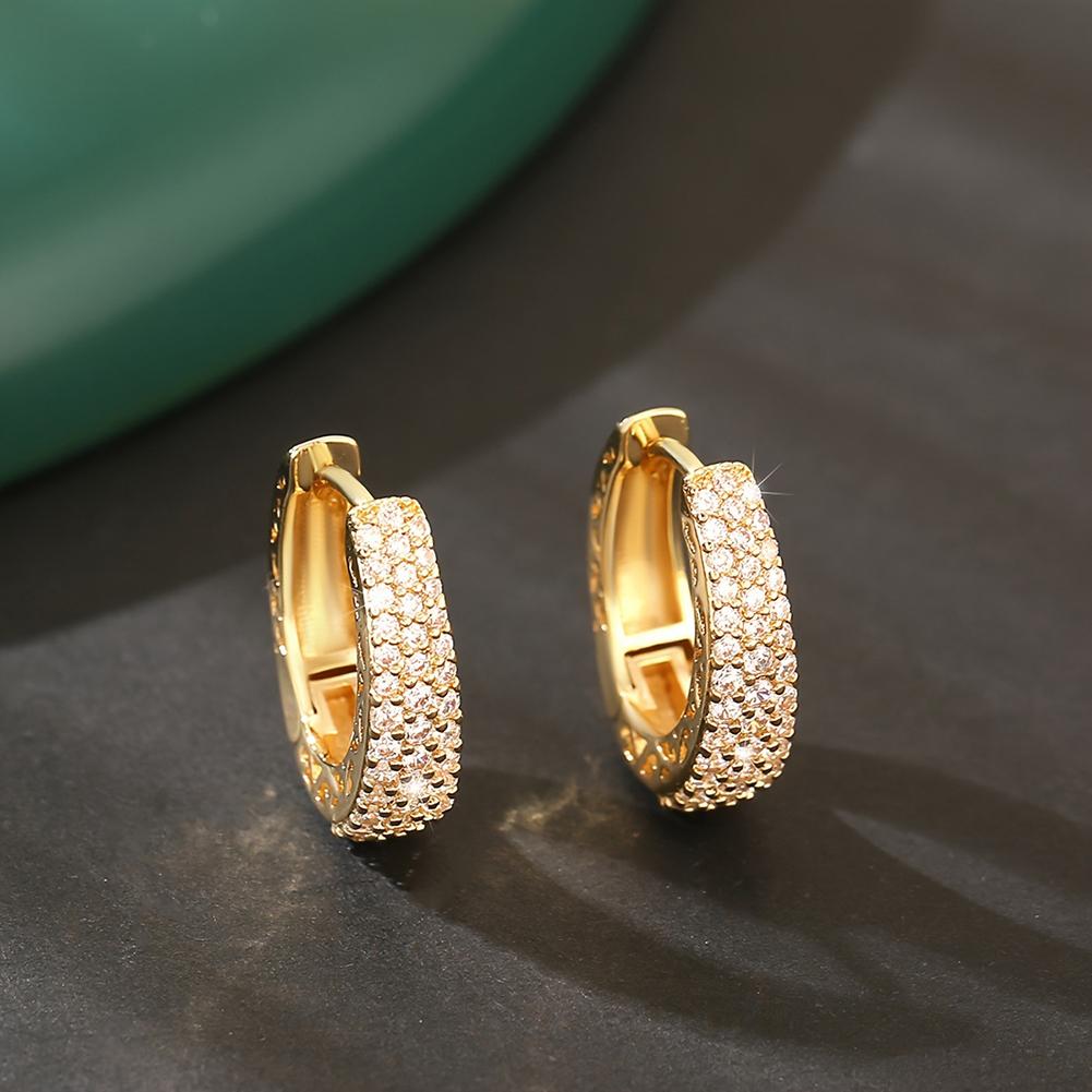 Dazzling CZ Stone Paved Hollow Gold Color Hoop Earrings For Women Luxury Trendy Female Circle Statement Jewelry